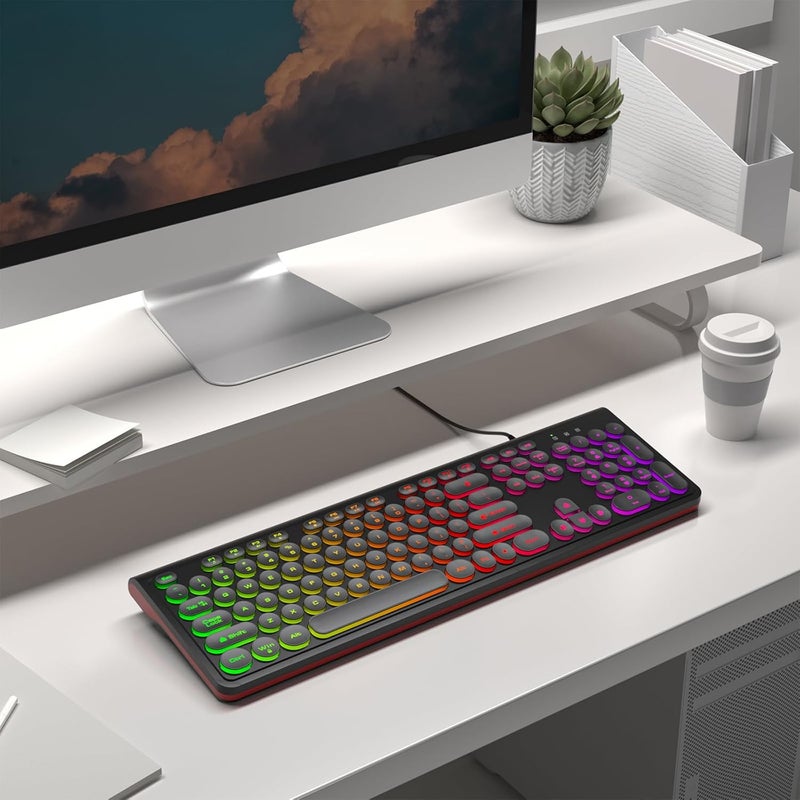 Atelus USB Wired Keyboard with Backlit 7-Colors, Full Size Keyboard with Retro Keycaps, Numeric Keypad and Media Hotkey for Computer Desktop PC Laptop and Windows 7 8 10 11 - Image 5
